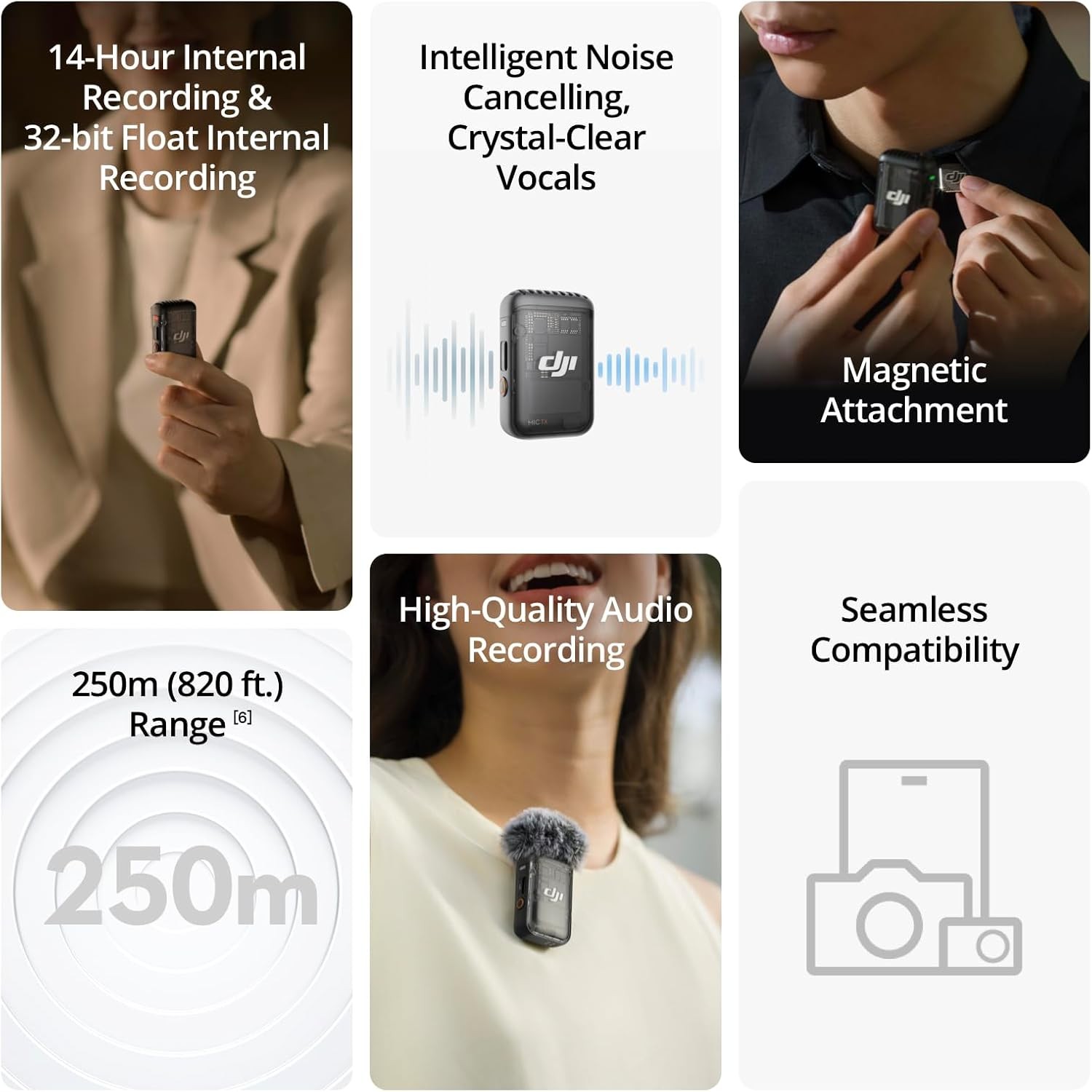 DJI Mic 2(1TX+1RX),Wireless Microphone Noise Cancelling Fit iPhone,Android,Camer