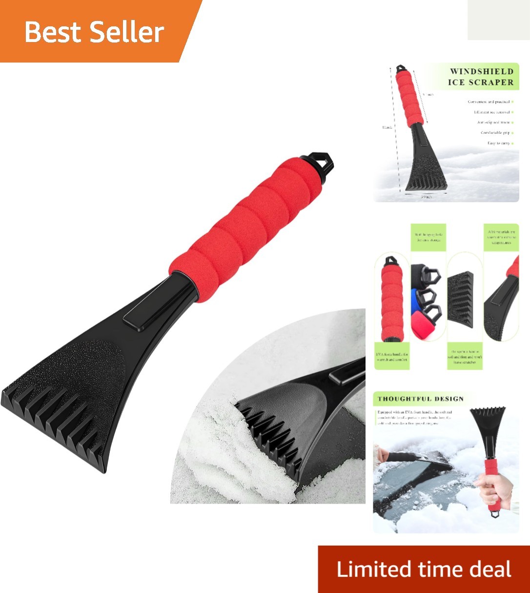 Compact Triangular Blade Ice Scraper with EVA Grip - Essential Winter Car Tool