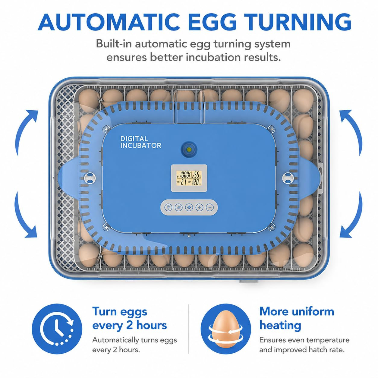 70 Egg Incubator for Hatching Eggs Withauto Turn, Temp & Humidity Control, Built