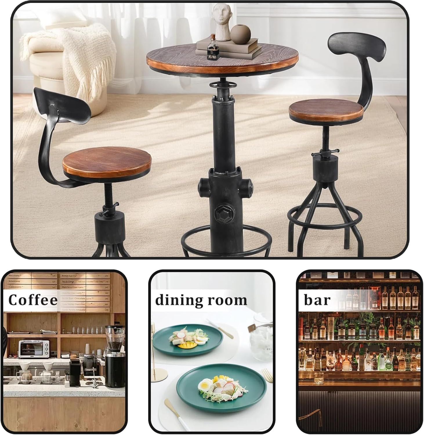 Rustic 3 Pieces Bar Table Set Industrial Fire Hydrant Design Bistro Table Set fo