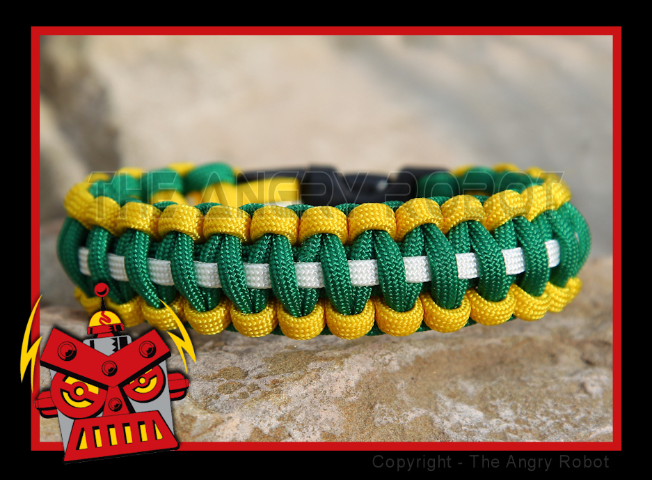 550 Paracord Bracelet - Team Colors - Yellow Kelly Green & White - Deluxe