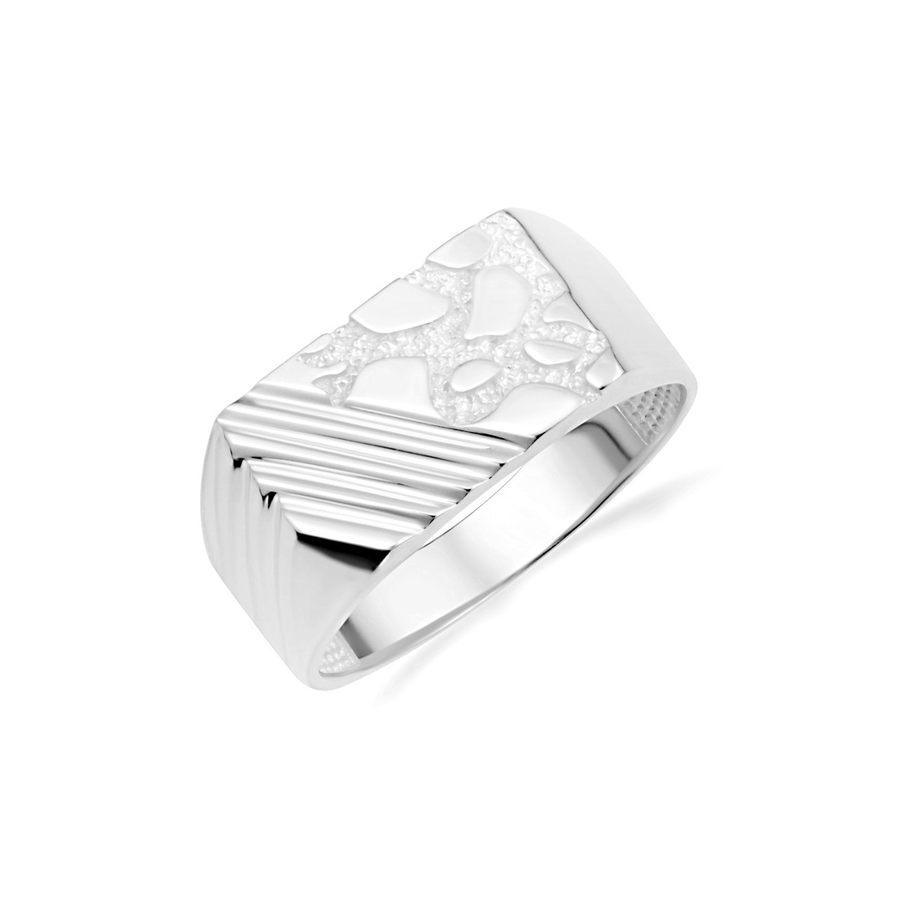 .925 Sterling Silver Striped Nugget Signet Ring