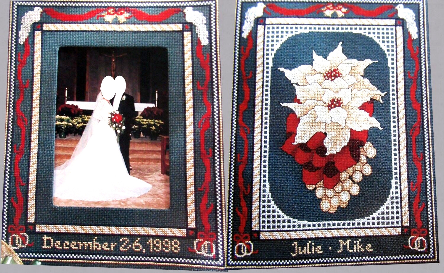 December Picture Mat Wedding Record White Poinsettias CROSS STITCH PATTERNS