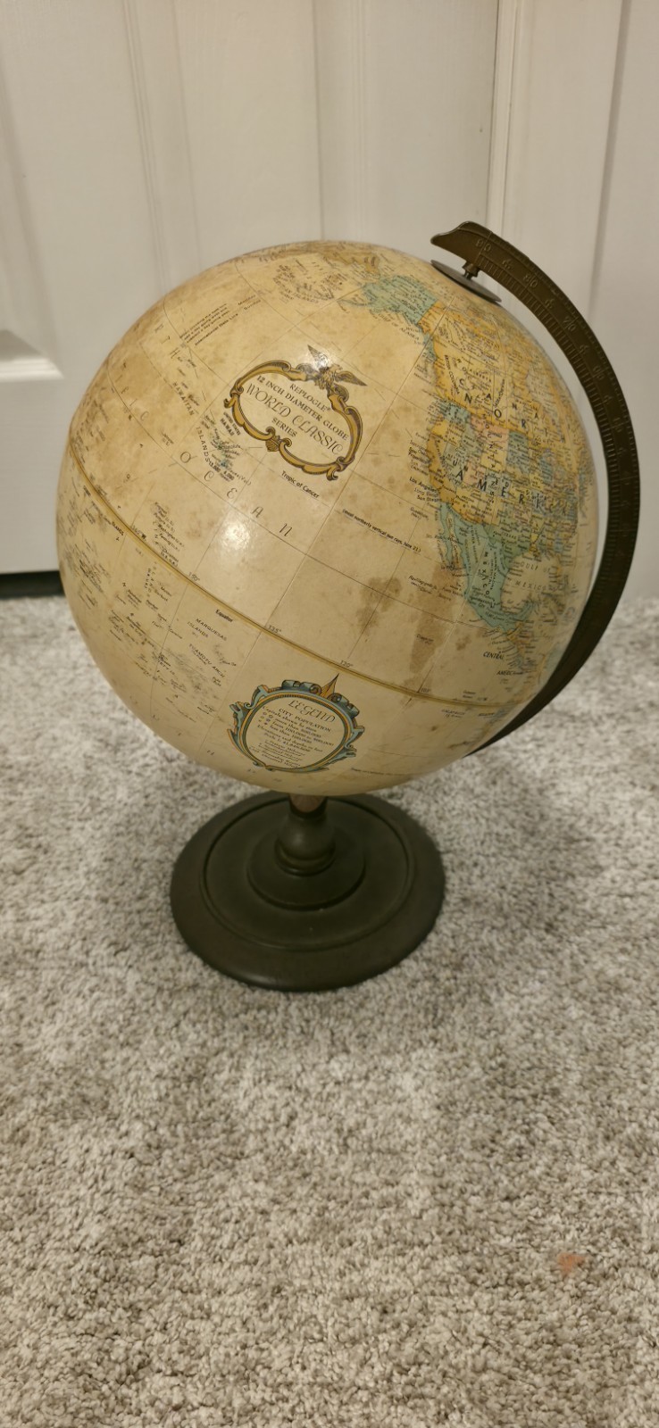 Vintage World Classic Series 12" Tabletop Globe Classic Semi-Meridian Spin Metal