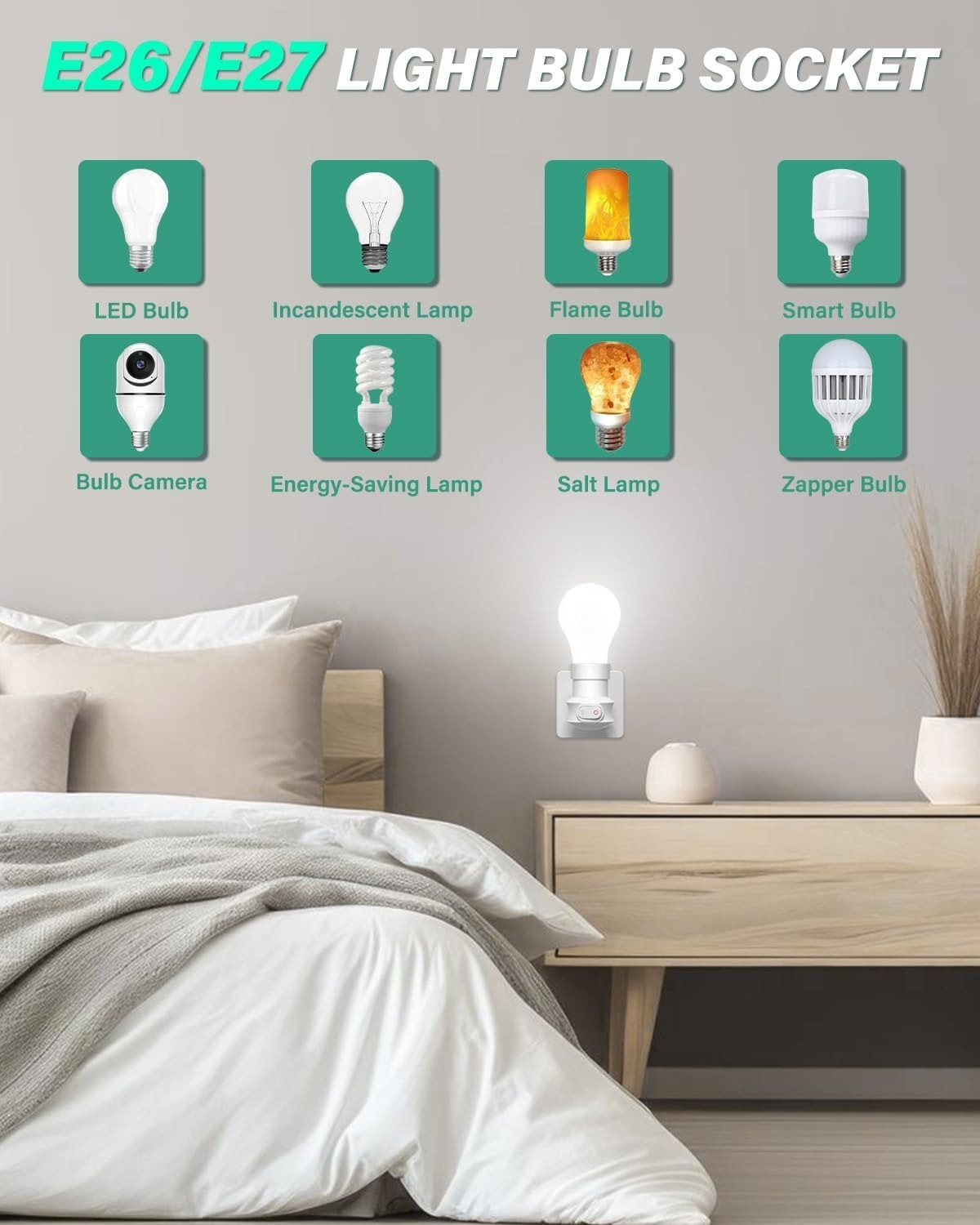 TobeBright 2 Pack Plug in Light Socket Adapter with On/Off Switch