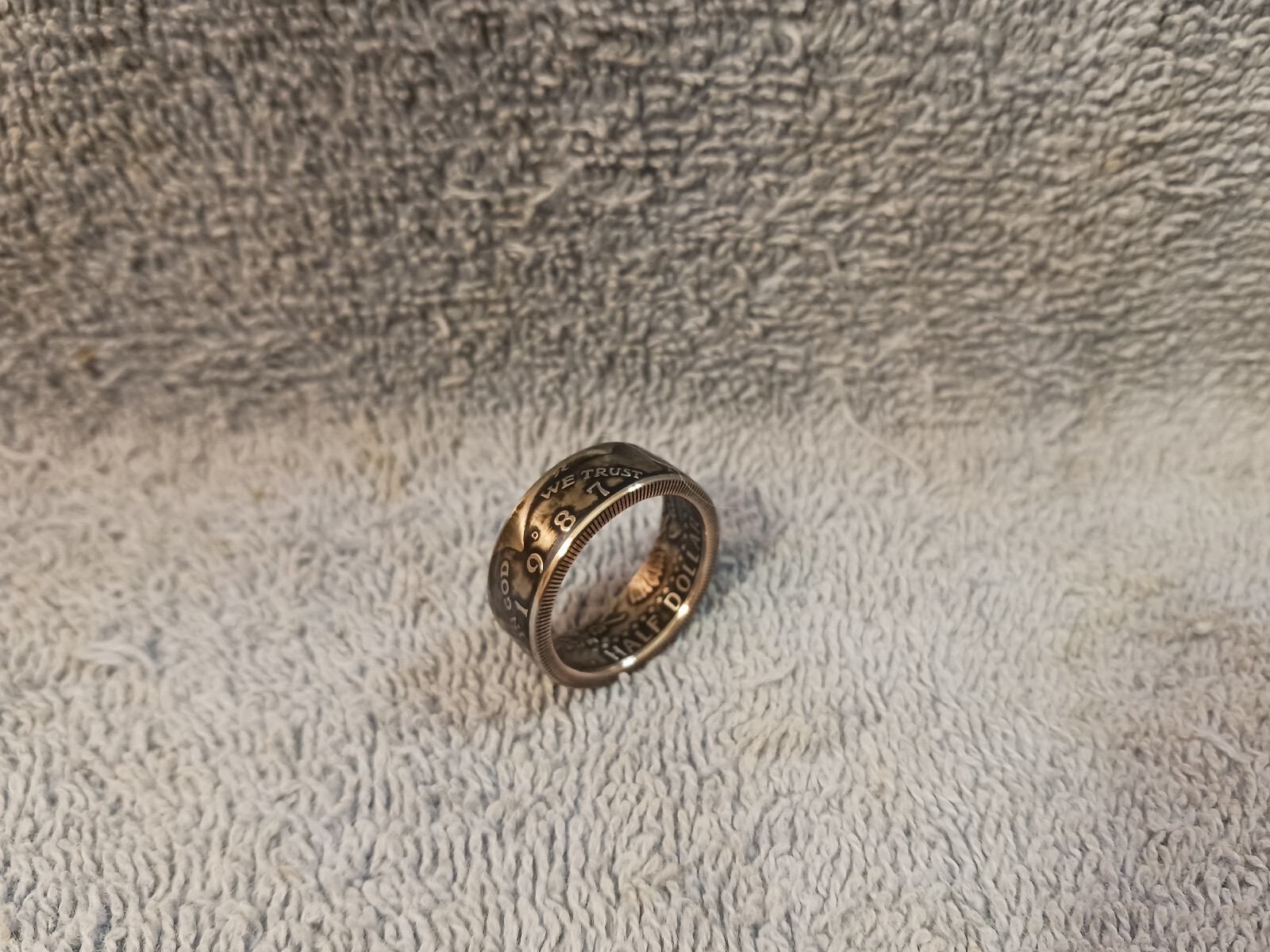 1987 Kennedy Half Dollars  size 11 -1/2  coin ring  handmade mixed metals (A)