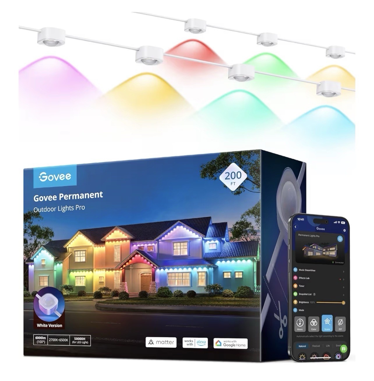 Govee Permanent Outdoor Lights Pro 200ft RGBIC LED White H706C101 1year Warranty