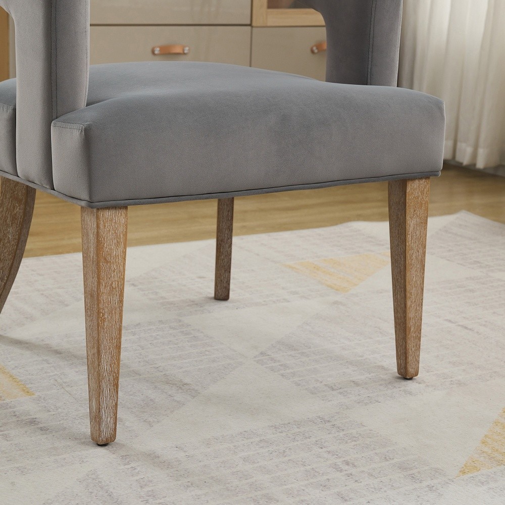 Gray Velvet Barrel Open Back Upholstered Accent Chair with Solid Wood LegsChairs