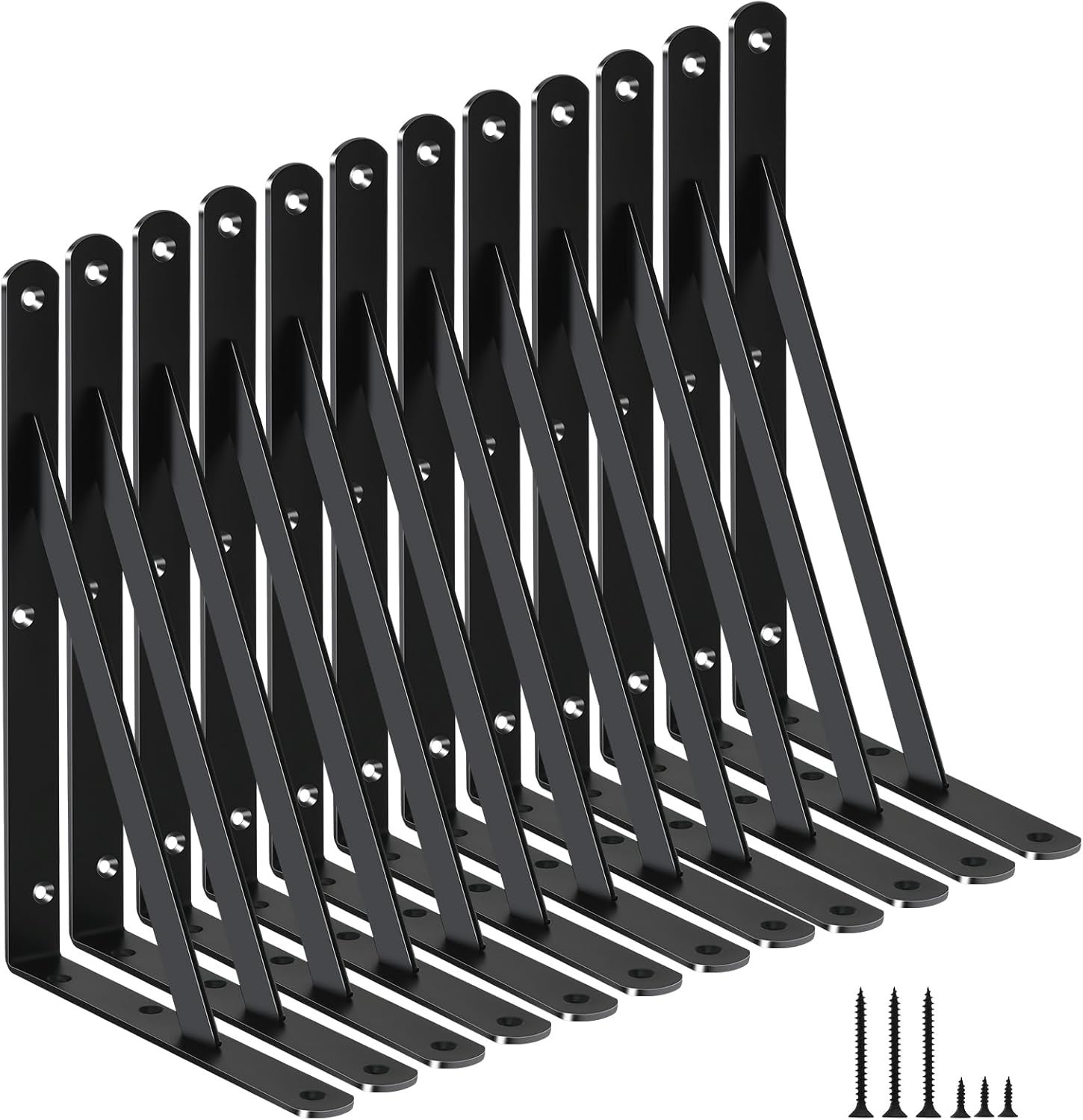 12 Pack L11 x H 8" Black Heavy Duty Shelf Brackets with Screws Metal Shelf Brac