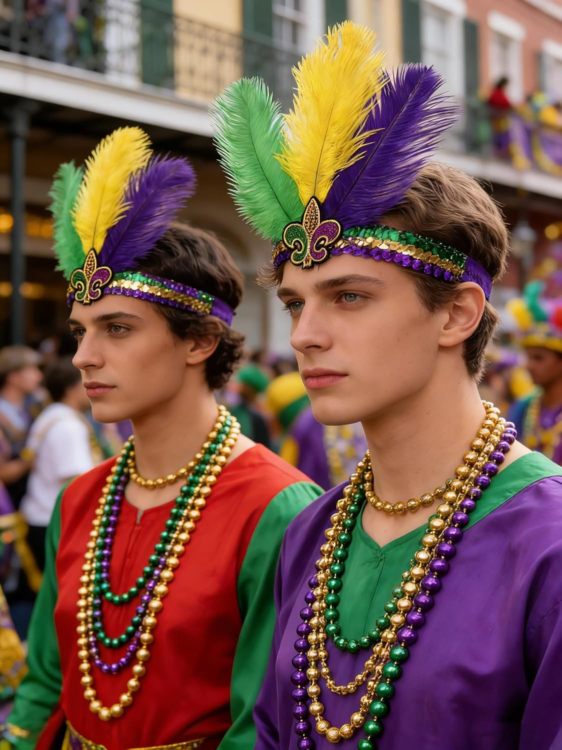 2 Pack Mardi Gras Fluer Di Lis Headband Sequin Fascinators Purple Yellow Gree...