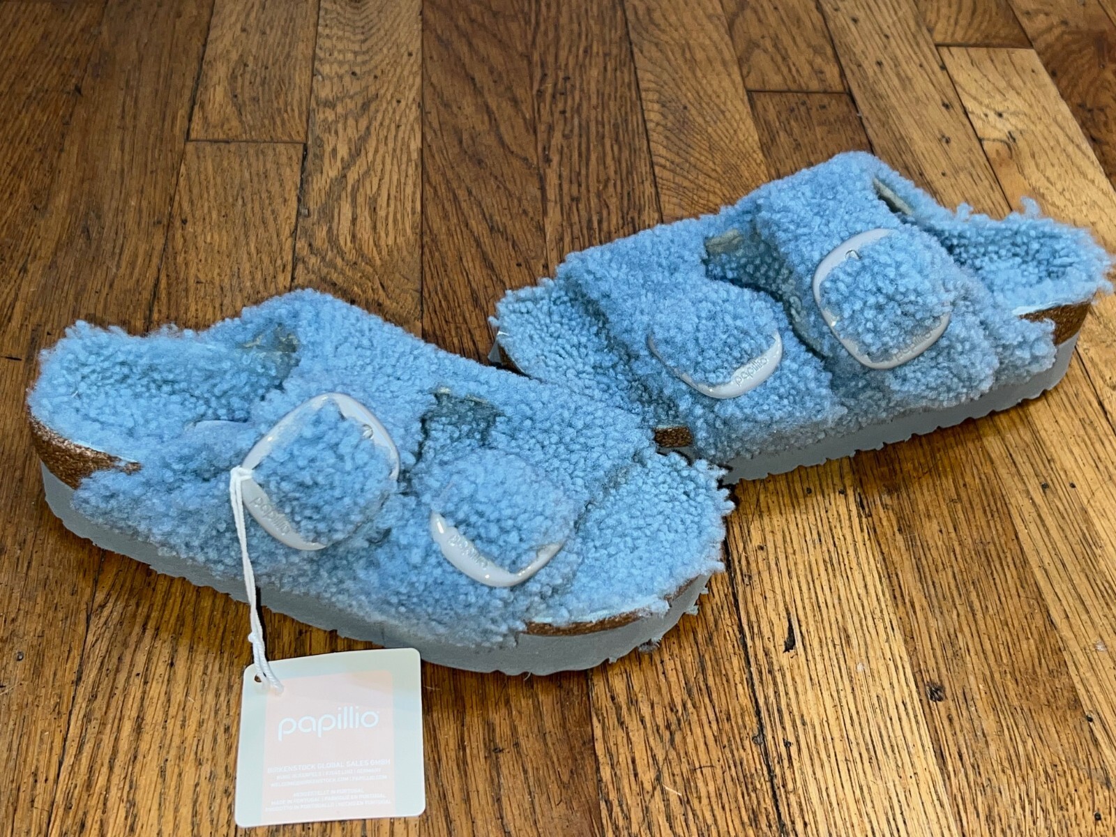 Birkenstock Papillio Arizona Big Buckle Shearling Blue Faded Aqua 37 Narrow NEW