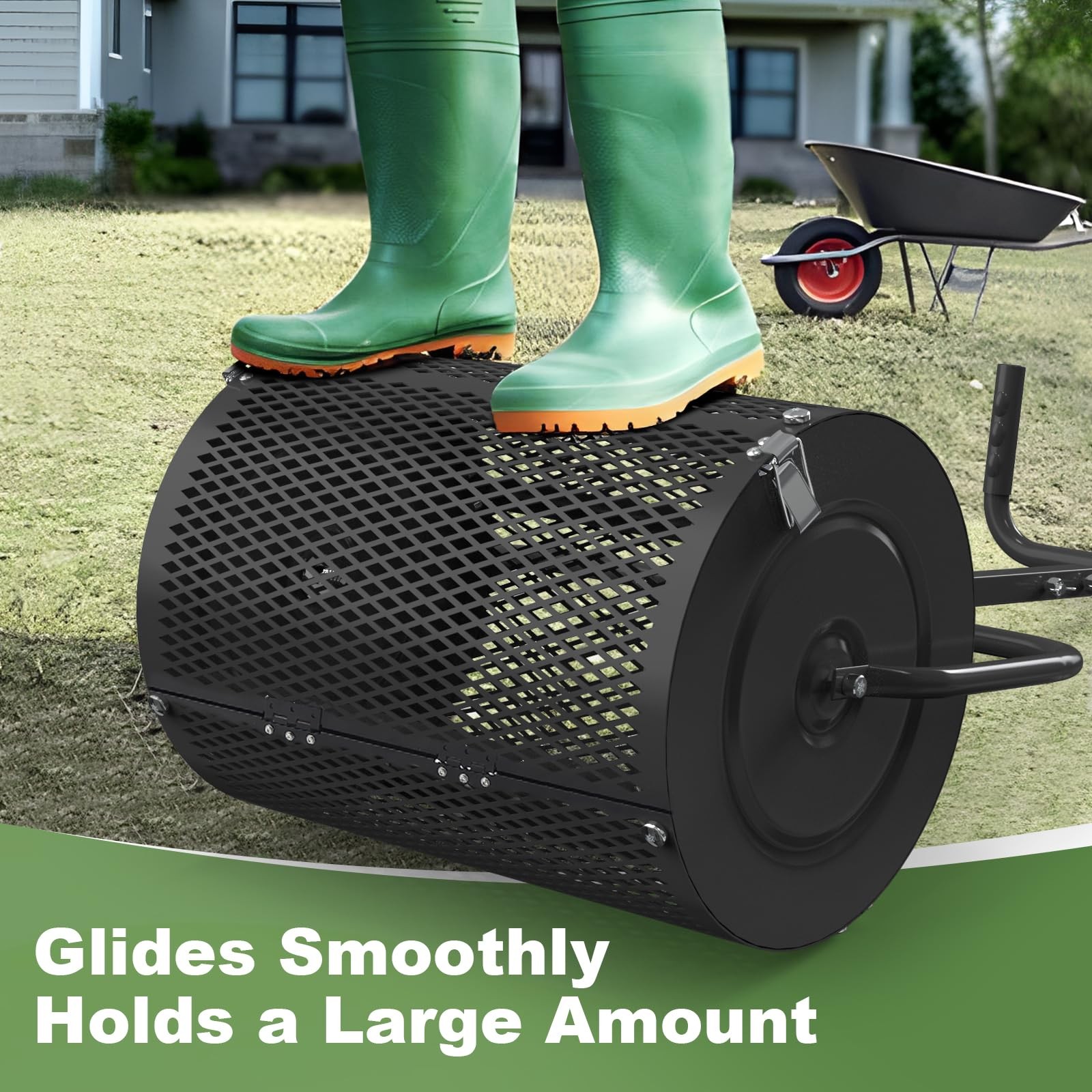 Lilyvane Compost Spreader, 24” Large Peat Moss Spreader with T Shaped Handle,...