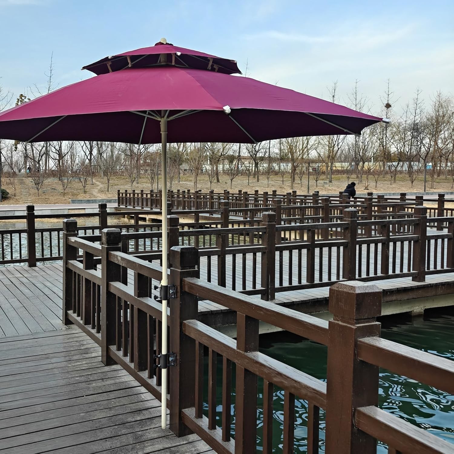 Heavy-Duty Patio Umbrella Holder Adjustable Umbrella Stand Base Mount to Deck
