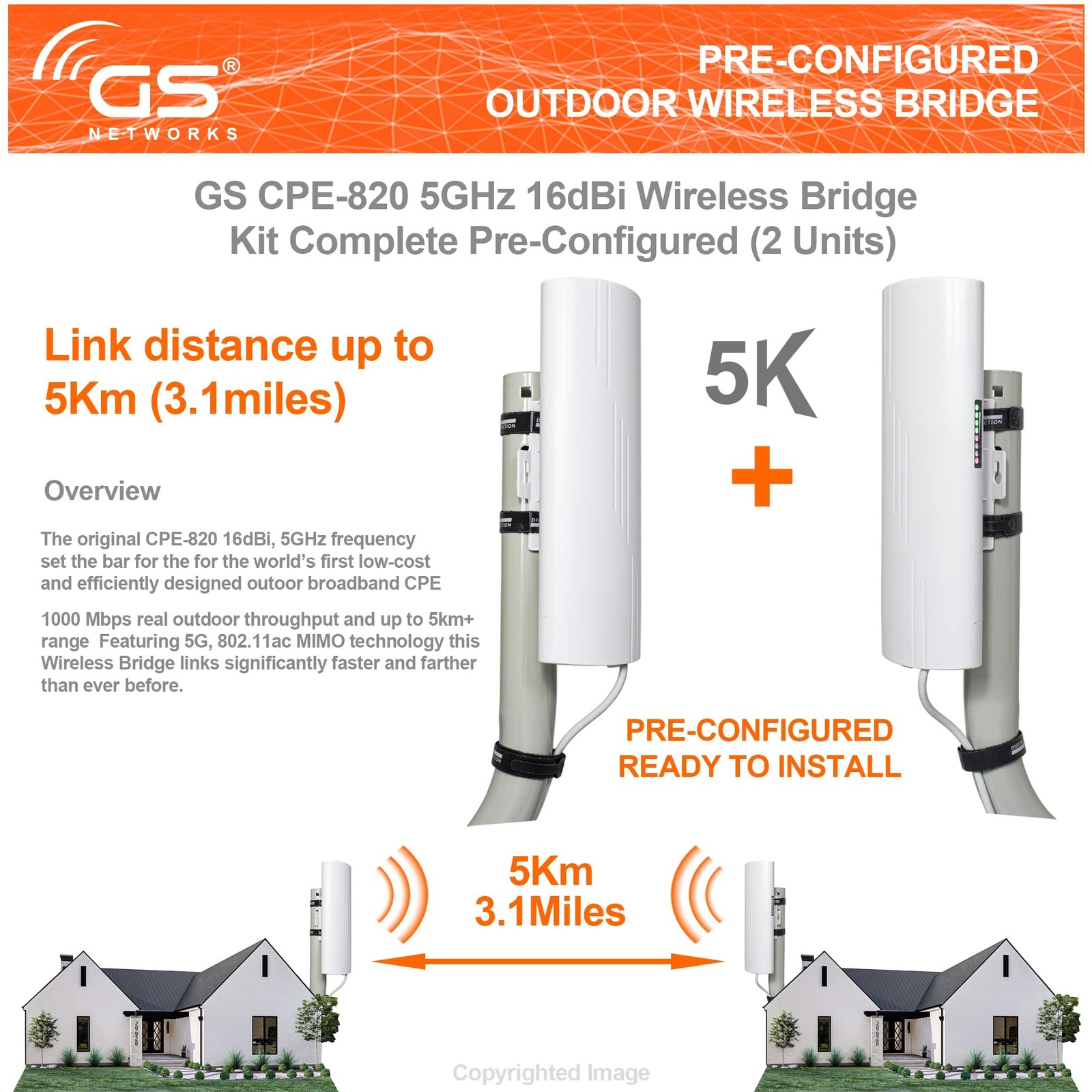 Wireless Bridge Point to Point Outdoor WiFi, Wireless Network Expansion Kit, ...