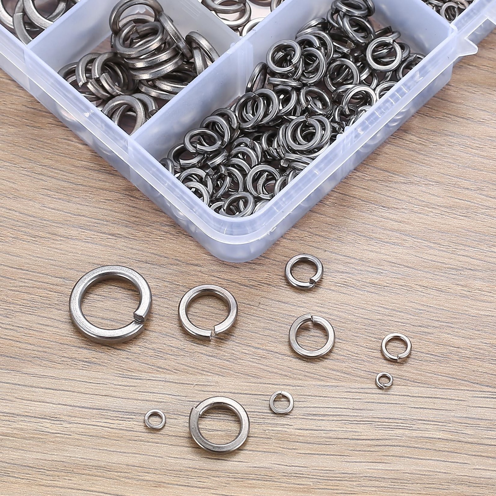 900 PCS Stainless Steel Spring Lock Washer, Split Lock Washer, Split Ring Was...