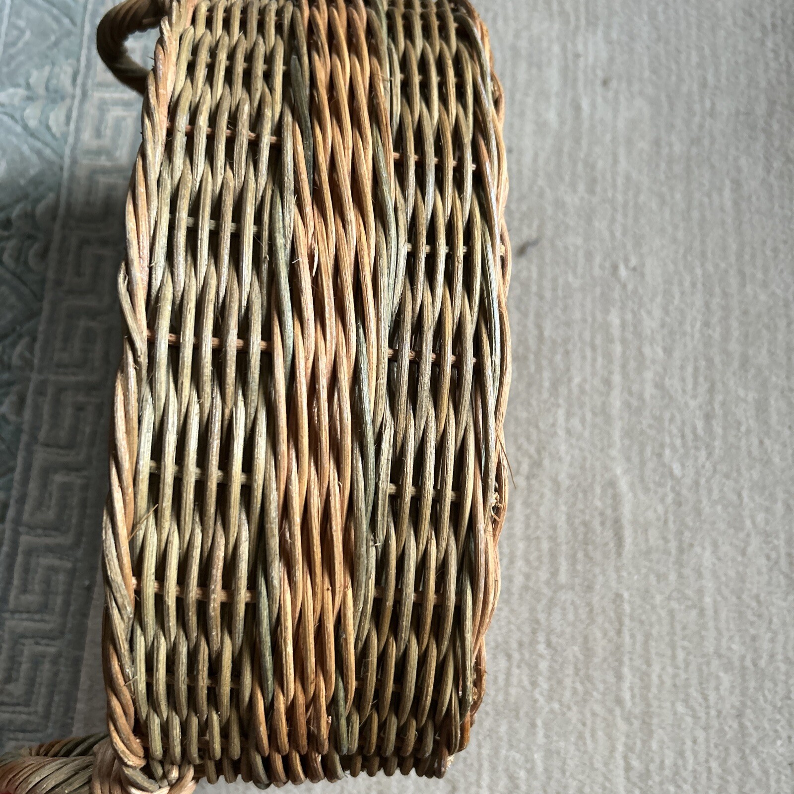 Basket Rope Accent Brown Fixed Handle Decorative. Oval Shape