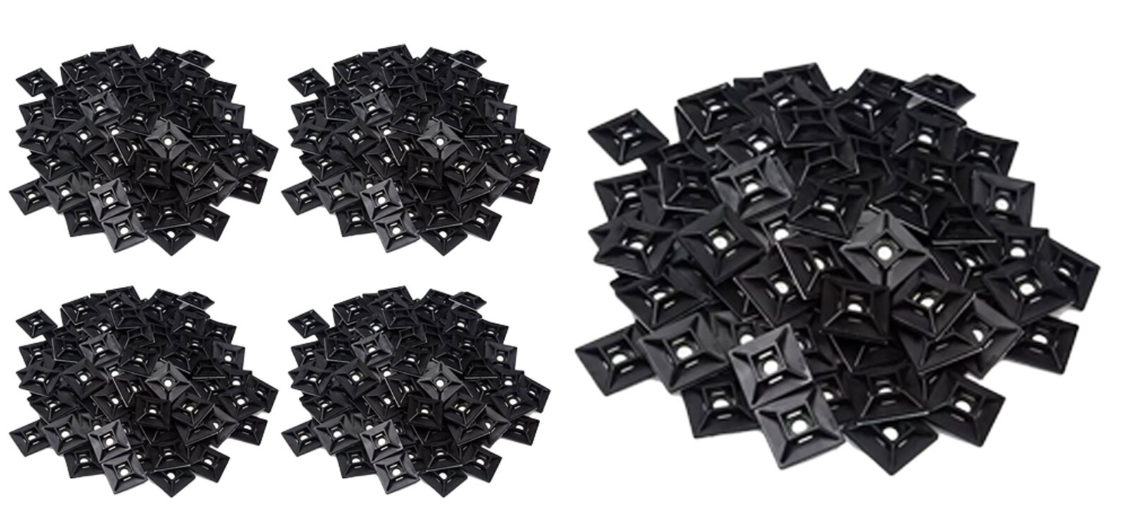1" Self Adhesive Black Cable Zip Tie Mounts 500pcs Orgamizer Squares Clip Manage