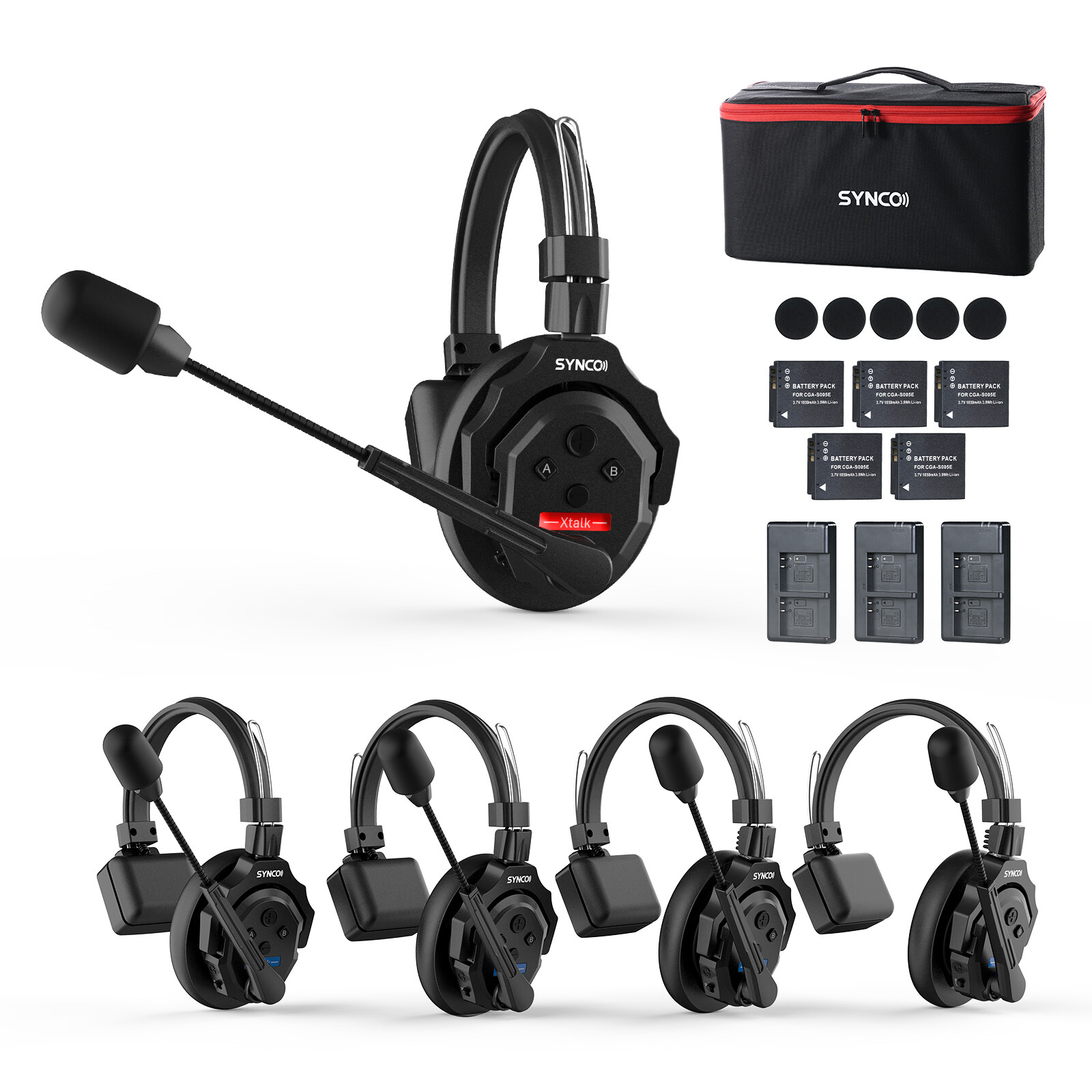 SYNCO XTALK X5 2.4GHz  Wireless Intercom Headset System 350M/1148FT 5Pcs/Set