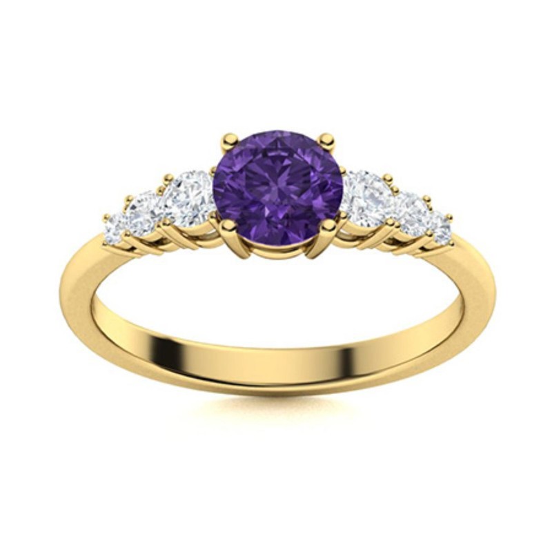 925 Sterling Silver Amethyst Stone Solitaire with Accents Ring Jewelry