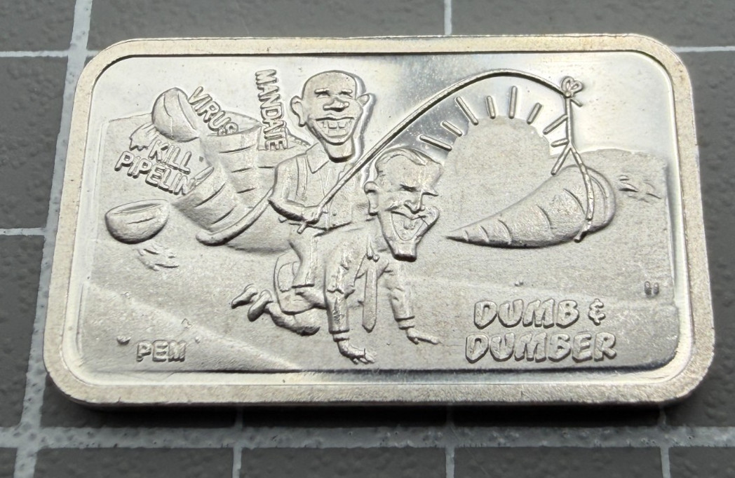 Obama Biden Dumb & Dumber Postal Express Mint 1/10th OZ .999 Fine silver Bar