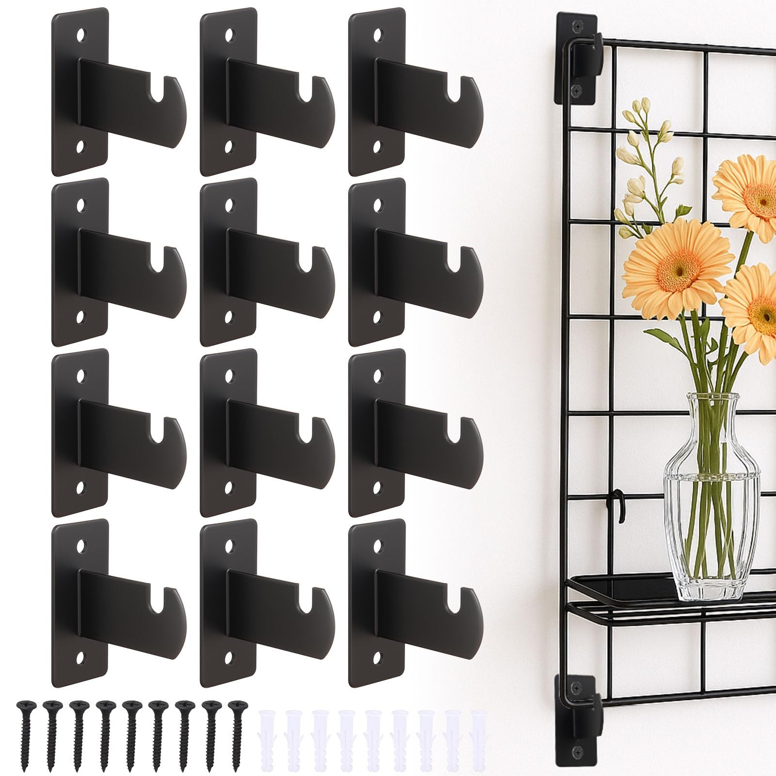 12 Pcs Gridwall Mount Brackets with Screws Metal Display Hooks for Wire Wall ...