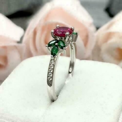 Red Ruby 2.20 Ct Lab-Created Round Cut Wedding Ring 925 Sterling Silver