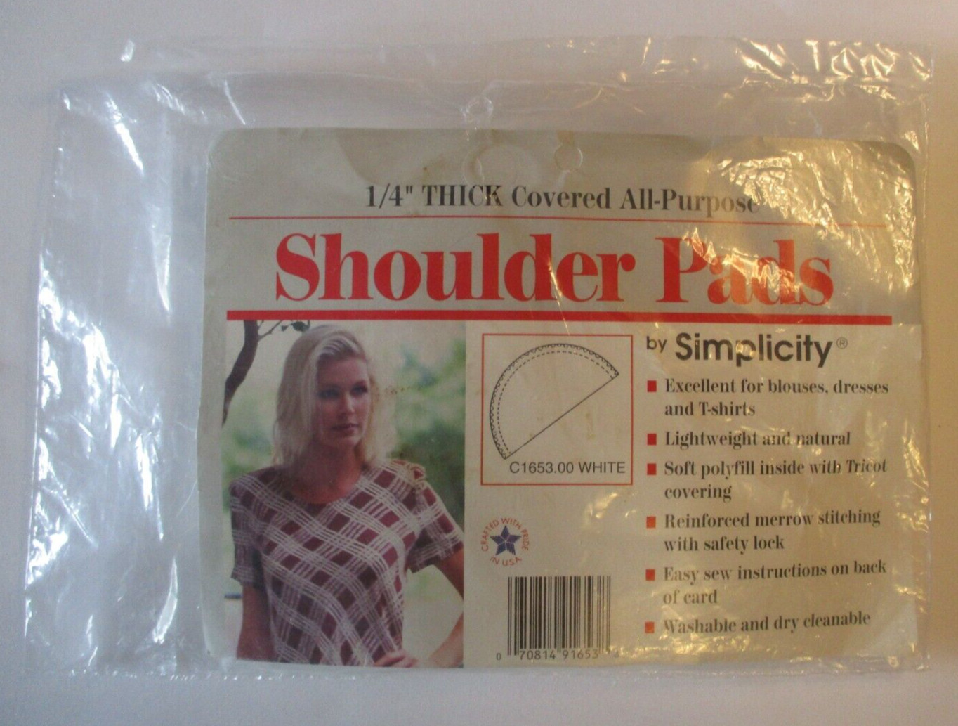 Shoulder Pads by Simplicity 1/4" Thick Covered All Purpose Accents New Old Stock