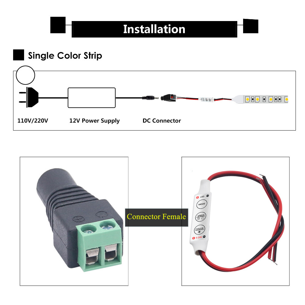 5PCS 3Keys Single Color Mini Dimmer Remote Controller for 2Pink LED Strip Light