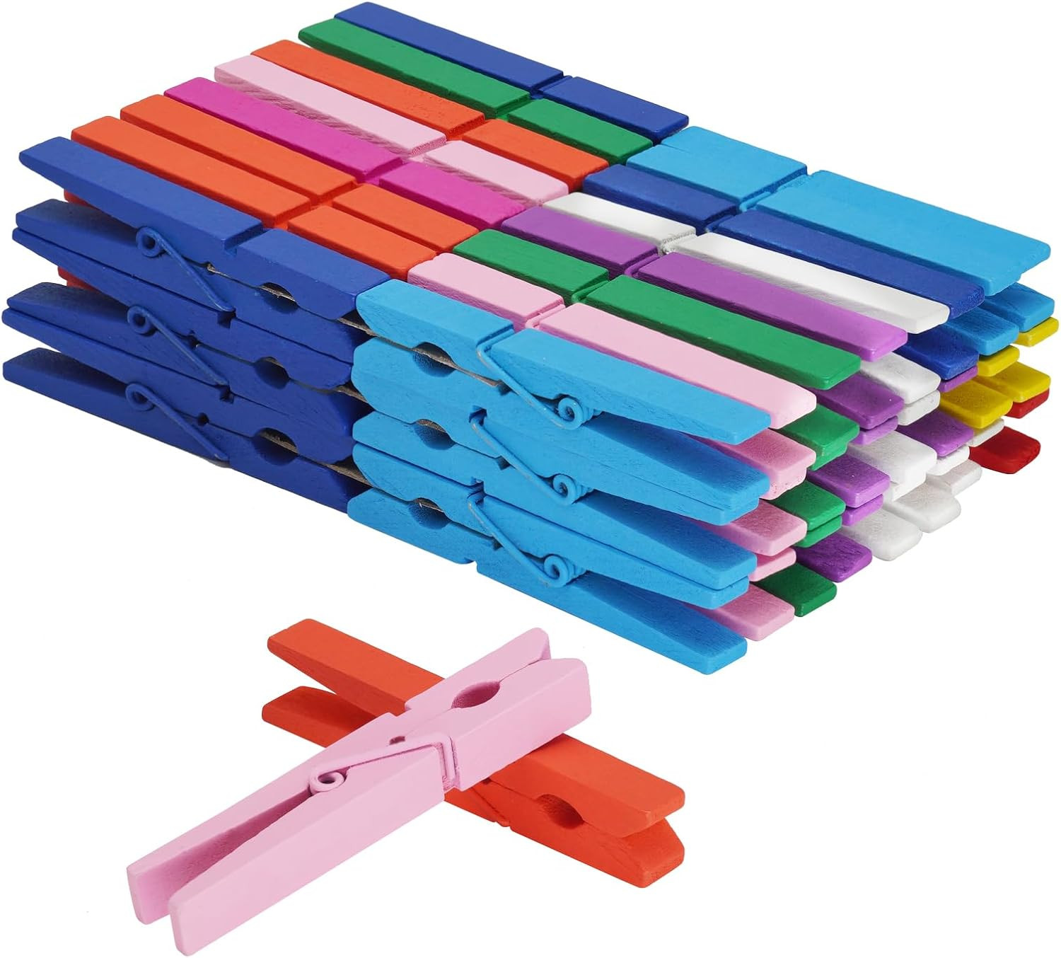 Colored Wooden Clothes Pins, Rainbow Colors 50 Pack, 2.9 Inch, 5 PCS per Color,