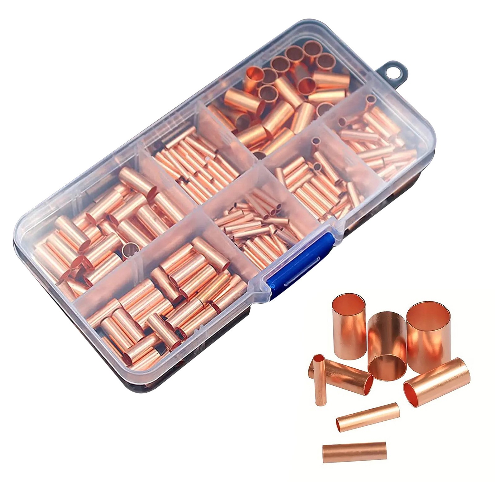250Pcs/Set 7 Size Non Insulated Butt Splice Wire Ferrules Kit Crimp Connector