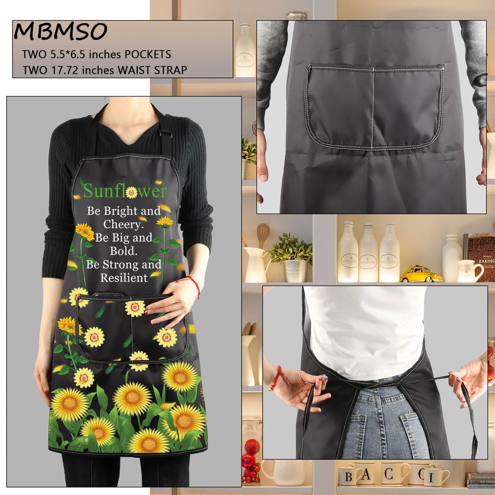 MBMSO Sunflower Apron with Pockets Standard, Apron-black