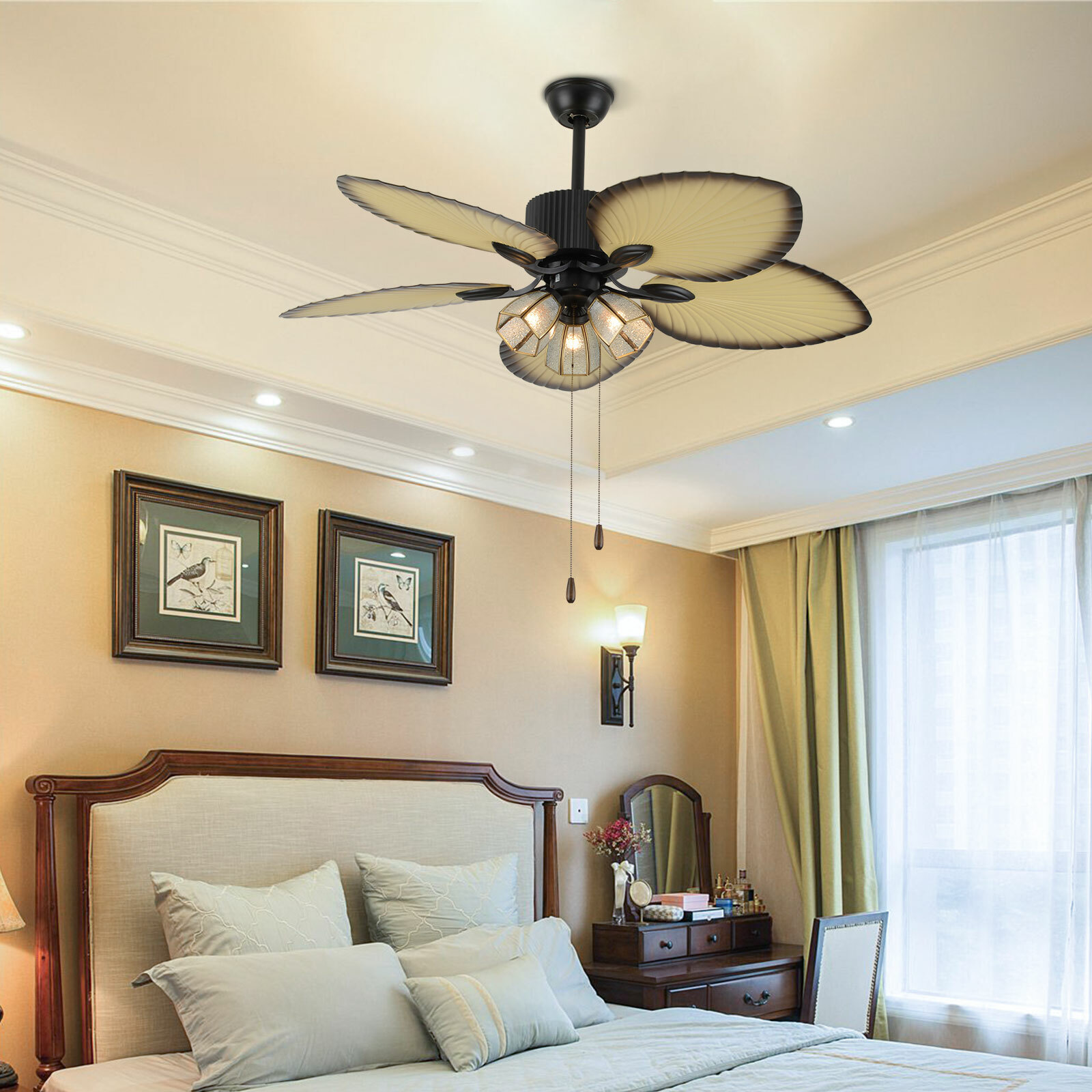 52" LED Ceiling Fan Modern Chandelier 5 Wood Blades 3 Speed With Remote Control