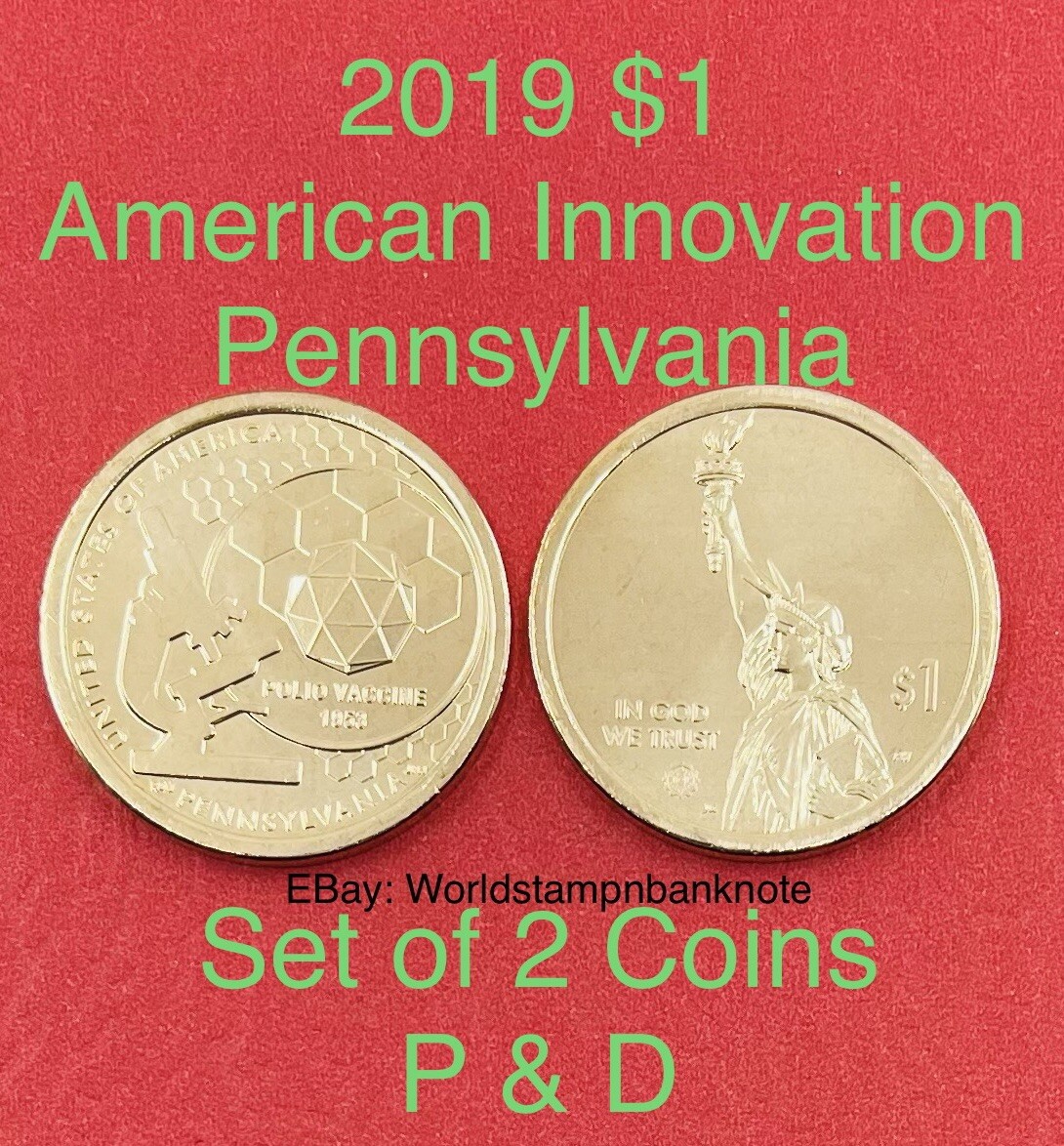 2019 Set Of 2 Coins P+D $1 Coin American Innovation PENNSYLVANIA UNC. #C417