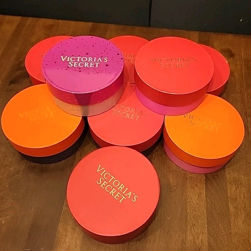 Victoria’s Secret Small 5.25" Round Gift Box Lot Pink Orange Red Purple Stripe