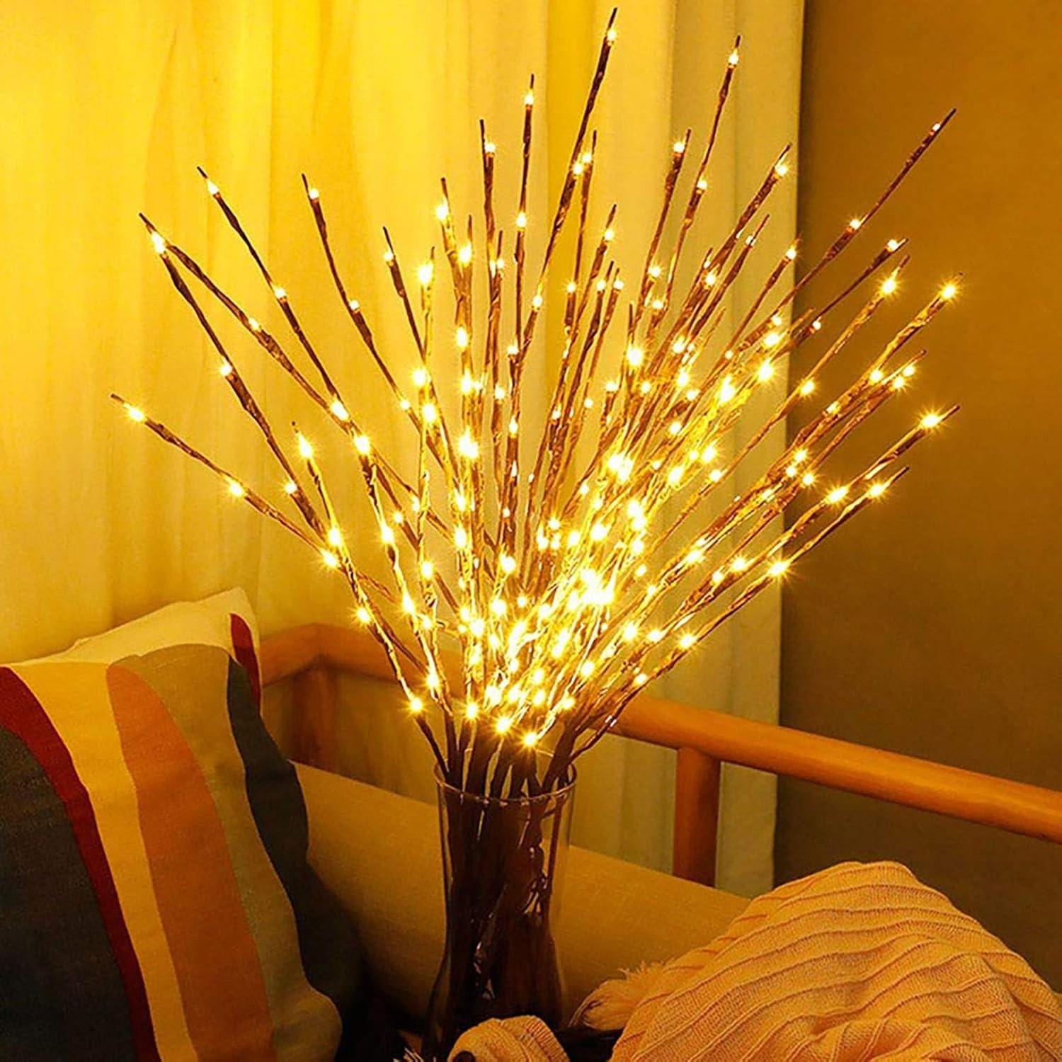 2 Pack LED Branch Light Battery Operated Lighted Branch Vase Filler Willow Tree