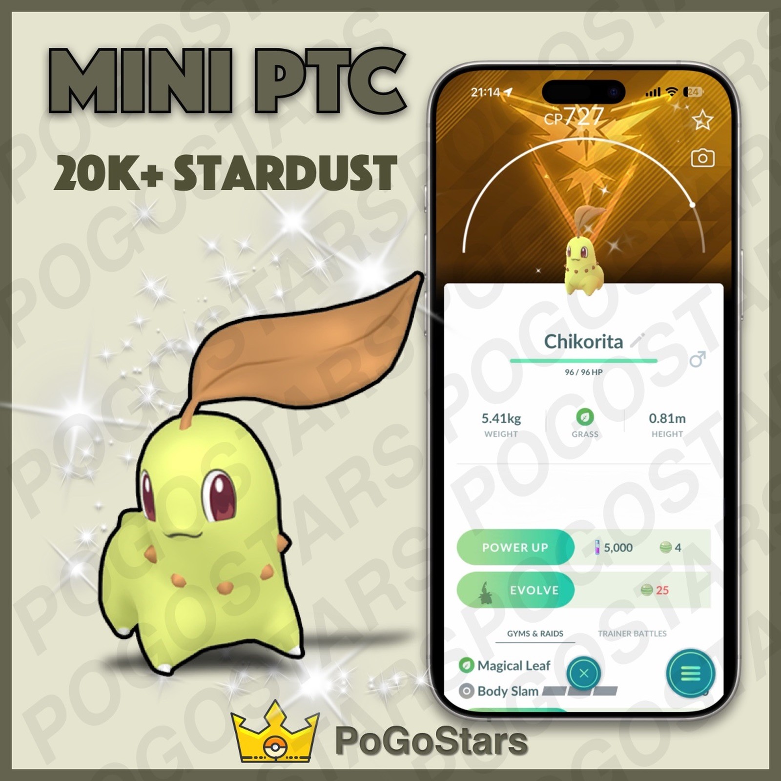 Pokémon PTC Go - Shiny Chikorita - Team Instinct✨Special Background✨