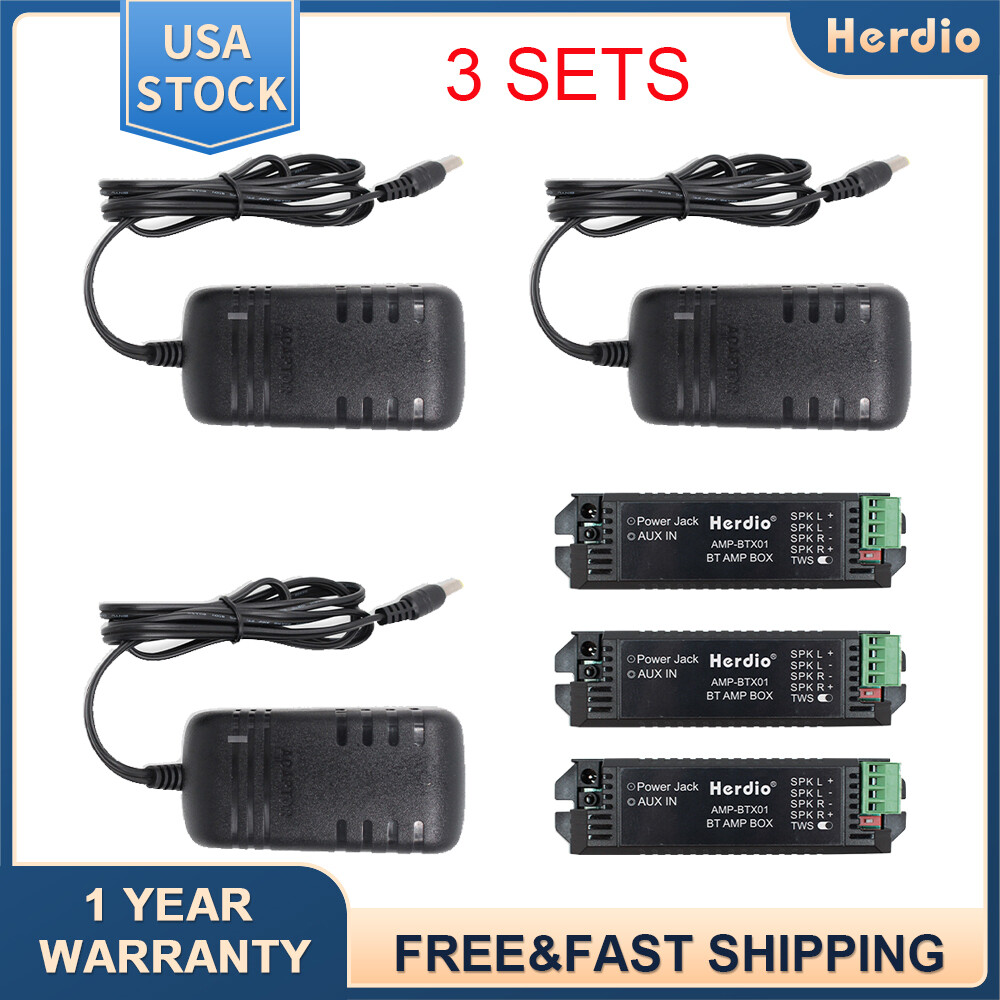 3 Pack Bluetooth Amplifier Box with 12V 3A Power Adapter for Passive Speakers
