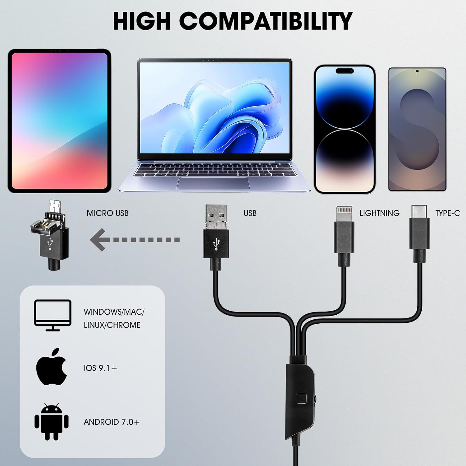 USB Microscope Compatible with Iphone Android Phone Tablet and Windows Mac PC, H