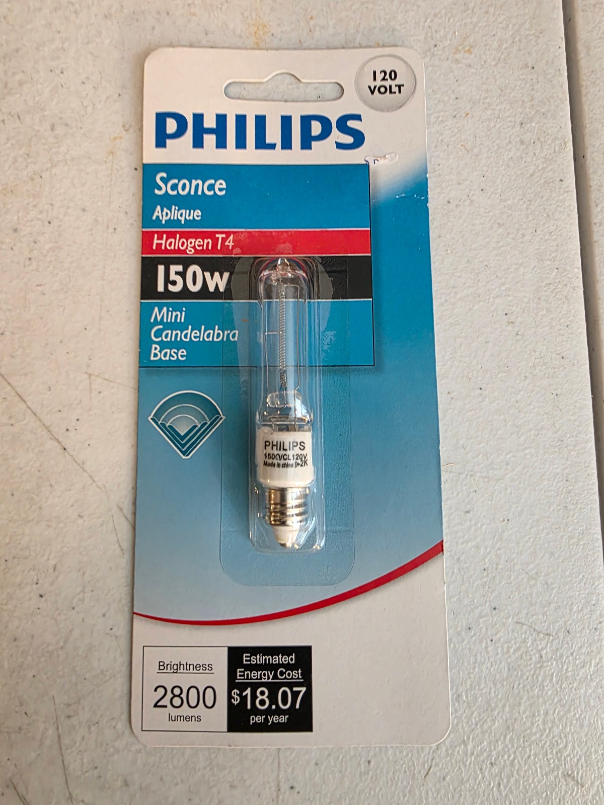 Philips 41634-7,  Sconce, BC150Q/CL 820731 120V Mini Candelabra Light Bulb NEW