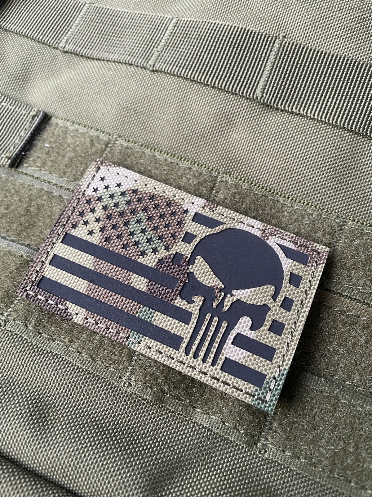 Punisher Skull infrared IR Multicam USA Flag Patch tactical laser Hook Loop