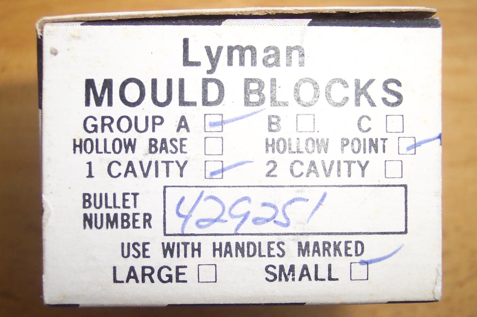 LYMAN 429251 HOLLOW POINT 44 CALIBER 251 GRAIN MOULD UNUSED IN ORIGINAL WRAP