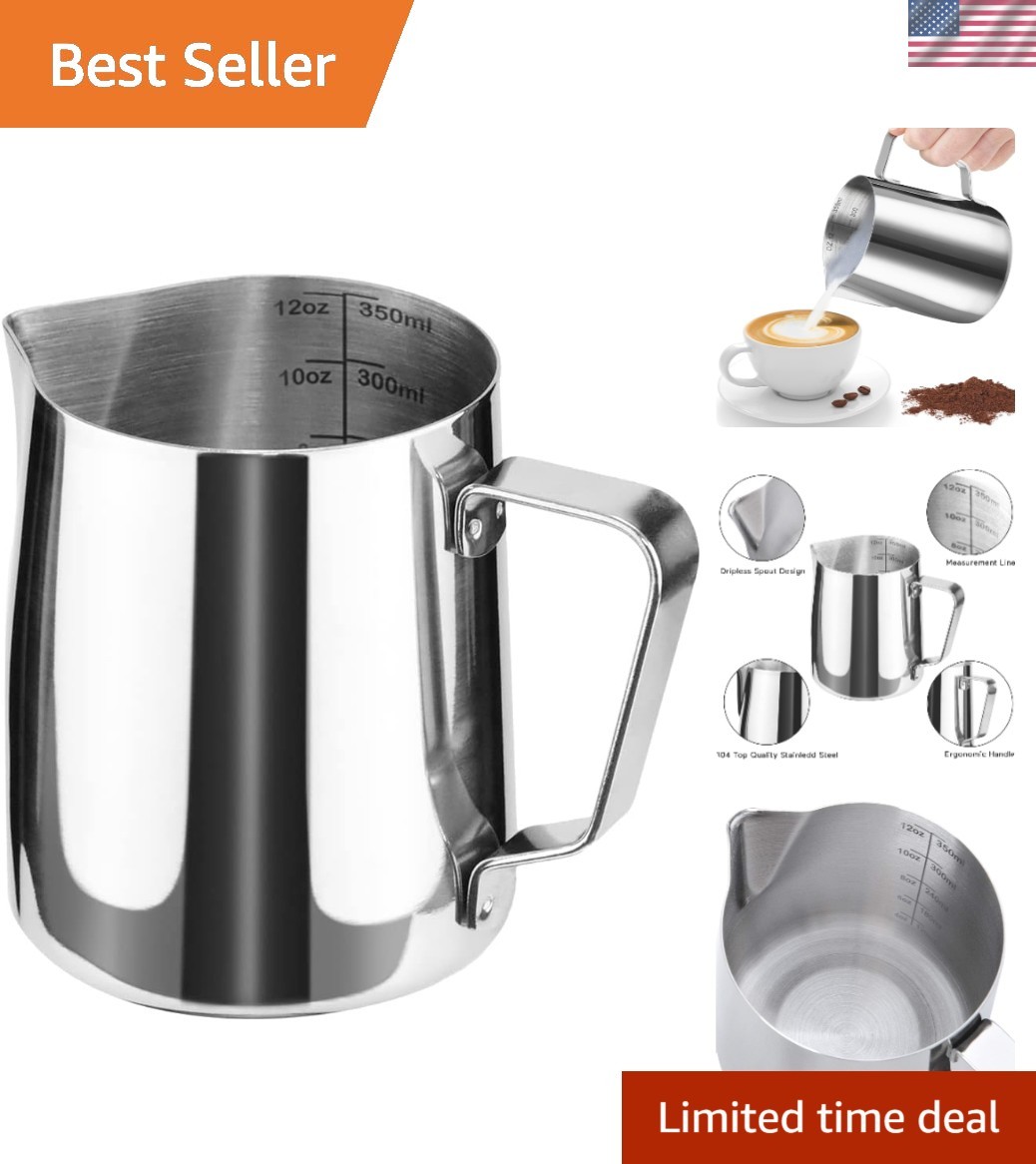 Versatile Stainless Steel Frothing Pitcher 12oz - Ideal for Lattes and Juices