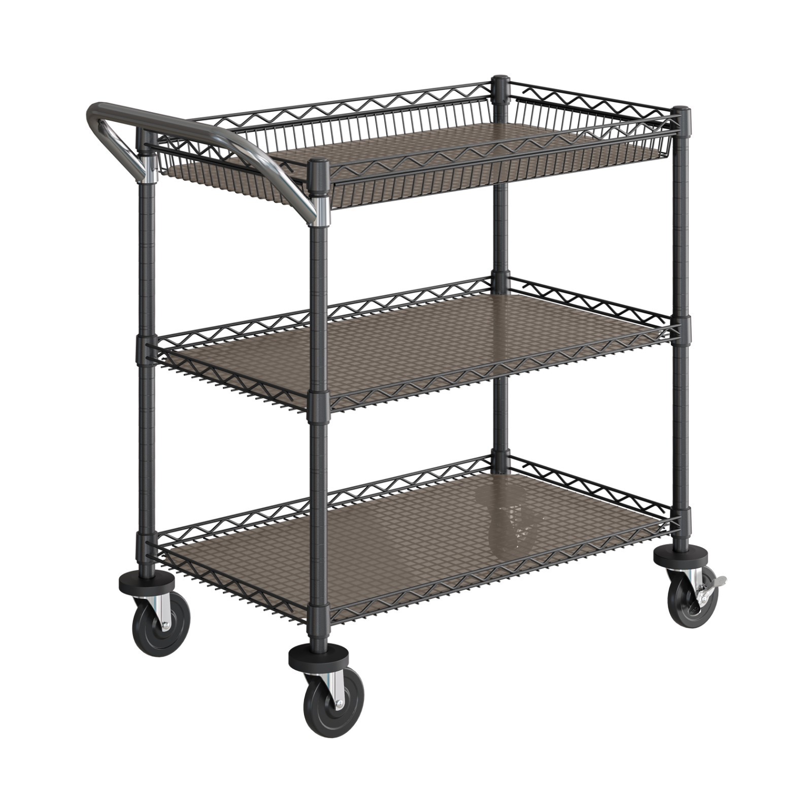 Seville Classics 3-Tier NSF Utility Cart with Shelf Liners, 34.5" W x 18" D x 34