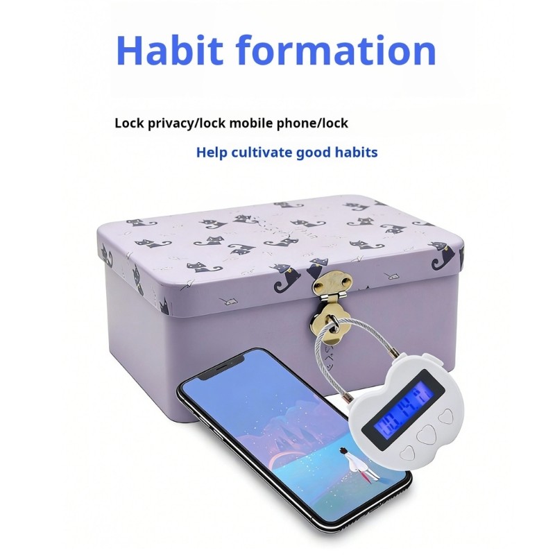 USB Rechargeable Temporary Timer Padlock LCD Display Time Lock Enduring