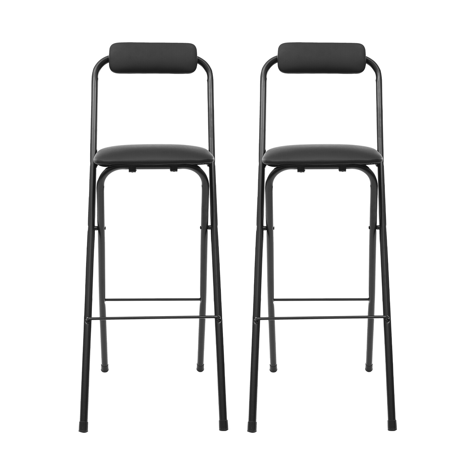 2Pcs Black Foldable Bar Chair Modern Tall Folding Chair Portable Folding Stool