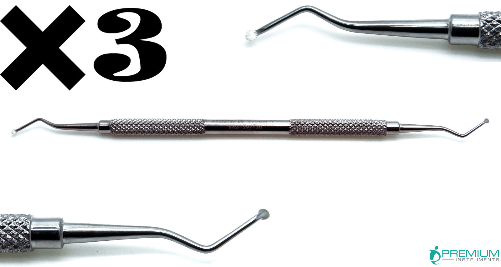 3 Pcs Dental Excavator 129/130 Restorative Double Ended Spoon 1.8mm UPGRADED