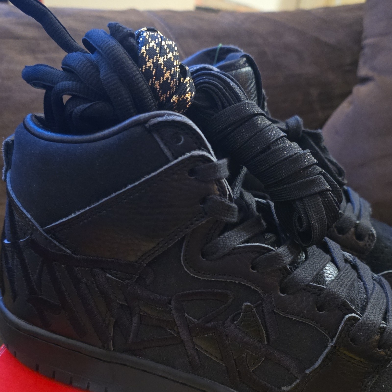 Nike SB Dunk High Pro QS Black Gold Skateboarding Shoes Men's Sizes 8.5 & 10