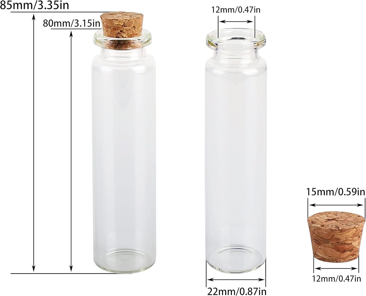 MaxMau 20ml Small Glass Bottles,Tiny Glass Vials,Jars with Cork Stoppers,Message