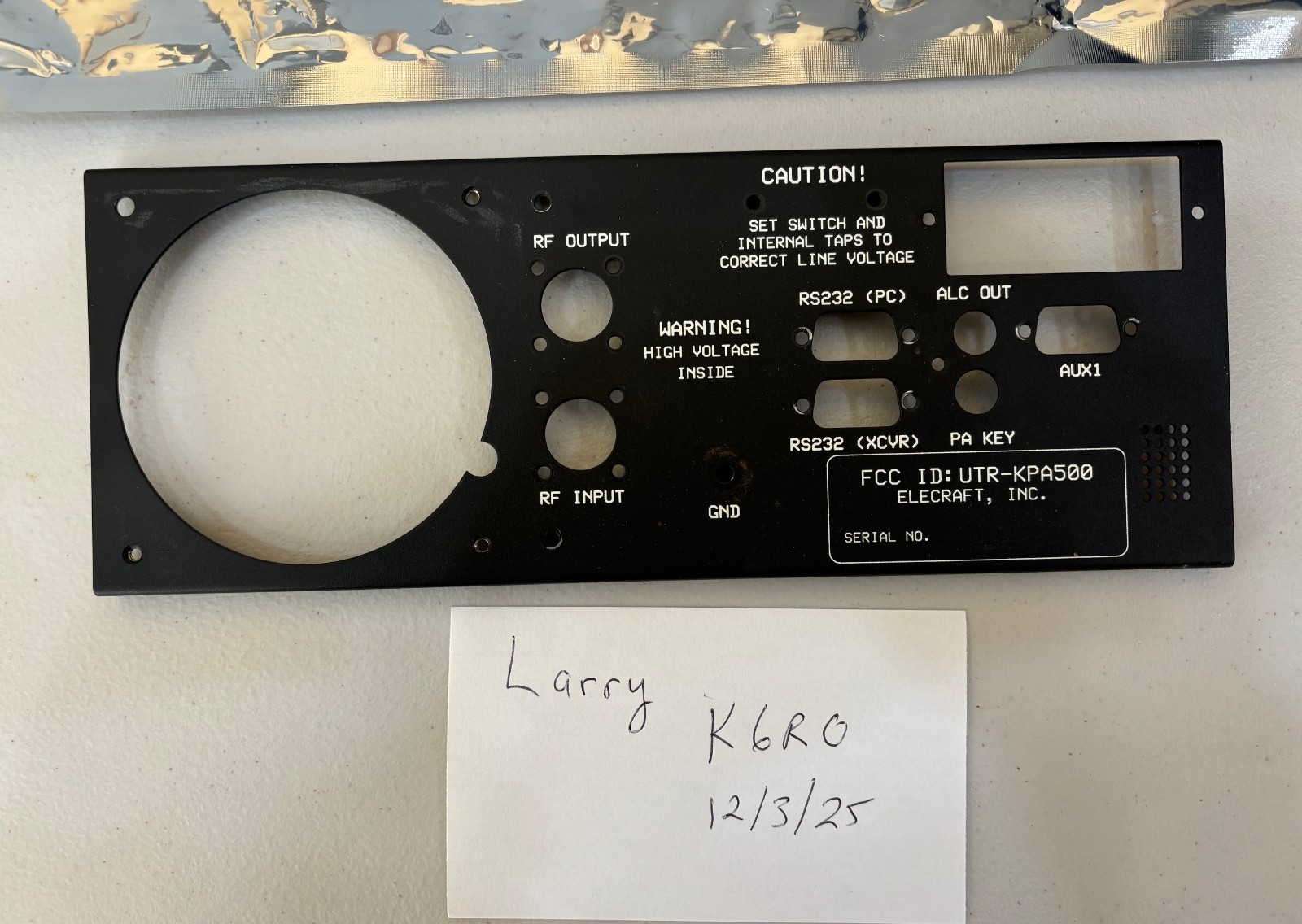 Elecraft KPA500 amp Rear Panel - used E100381SS