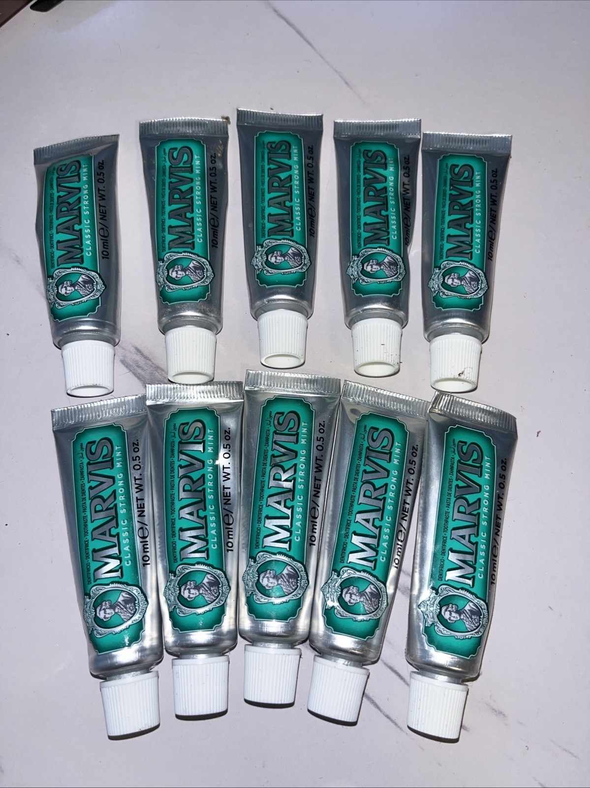 LOT of  10 Marvis Classic Strong Mint Toothpaste 0.5 Oz 10 mL  Mini Travel Size
